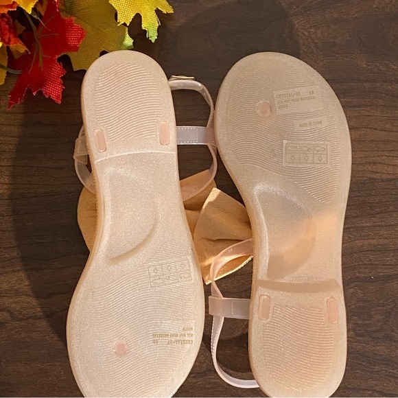 BAMBOO Rose Gold/ Nude Pearl Bow Sparkle Jelly Thong Sandal size 10 - Picture 5 of 8